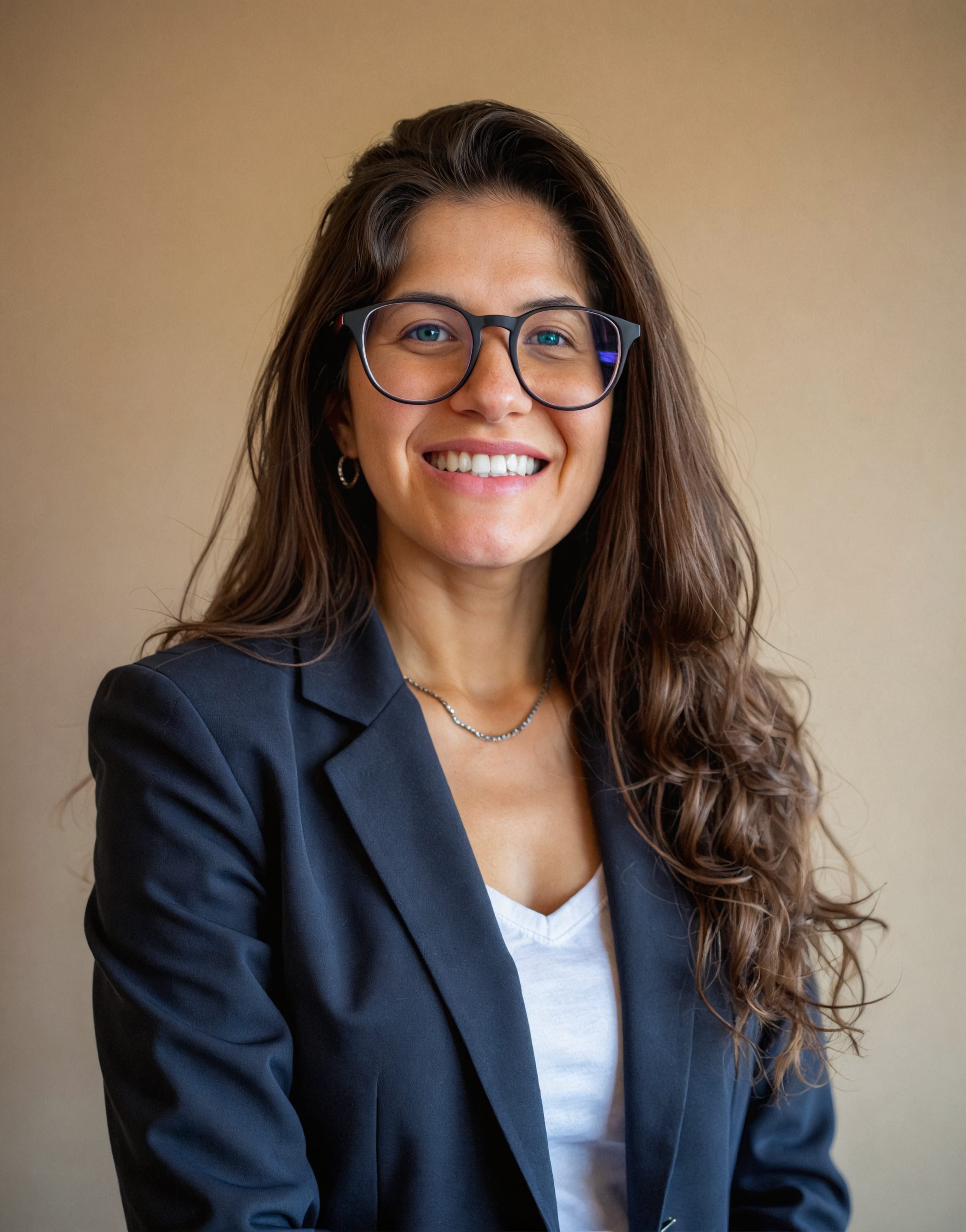 Allison Canton smiling in a navy blazer and white tee