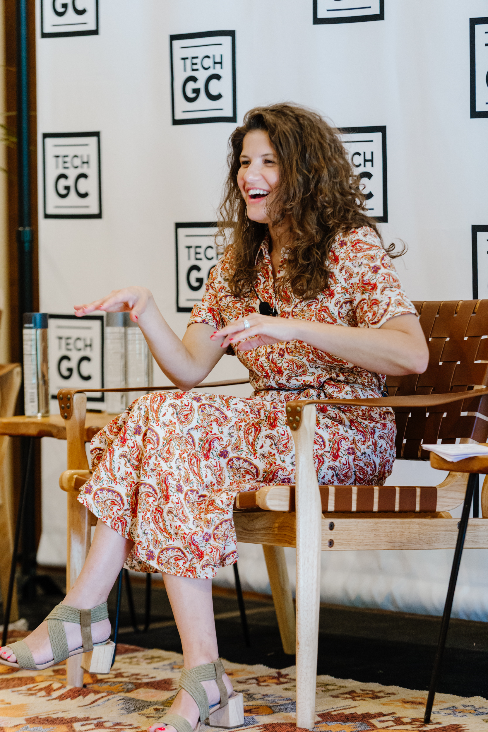 Allison Canton laughing and gesturing during a TechGC conversation